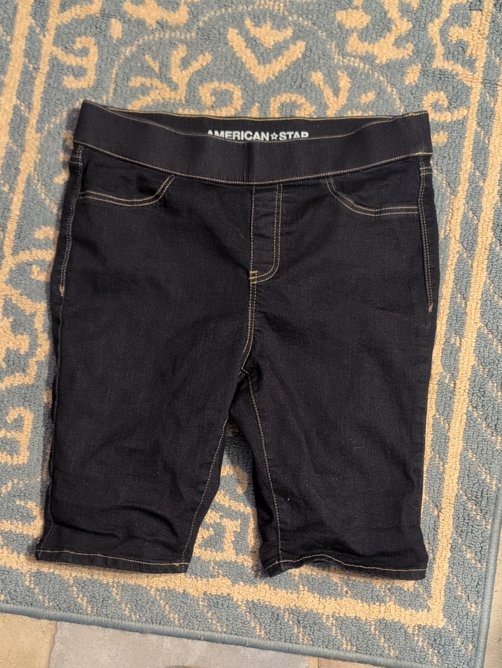 American ⭐Star Dark Denim Shorts with Contrast Stitching